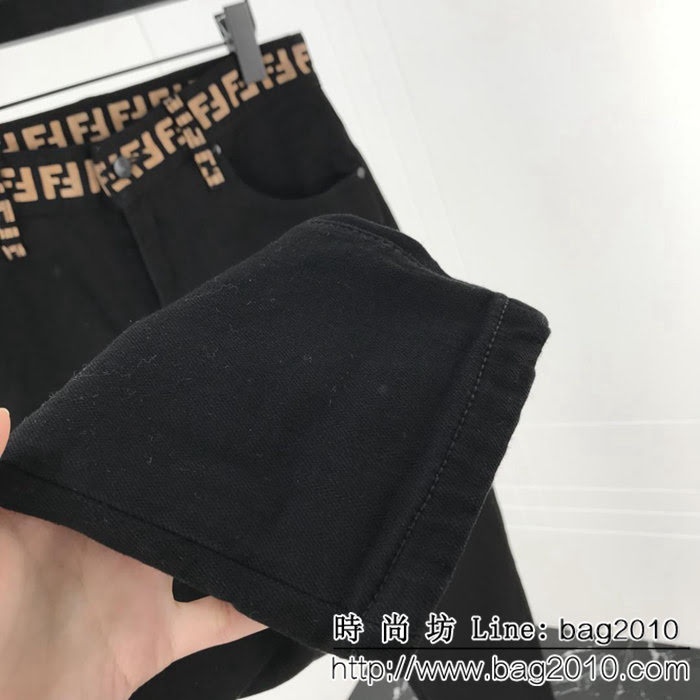 FENDI芬迪 18ss秋冬新款 內裏抓絨 微彈牛仔褲 腰部黃色FF印花 代工廠訂單 ydi2247